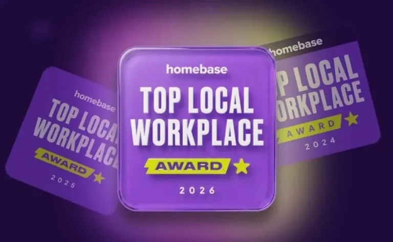 Homebase Top Local Workplace awards for 2024, 2025, and 2026