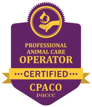 Certified Professional Animal Care Operator badge for One Lucky Pup owner Amanda DiLiberto